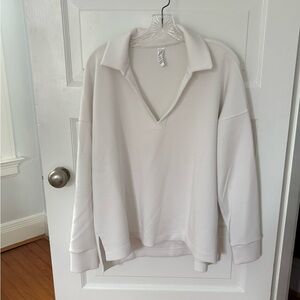 Spanx Ivory powder Air Essentials Longsleeve Polo Top Size XL